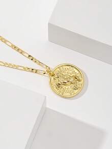 1pc Retro Gold-Tone Running Horse & Sunshine Coin Pendant Necklace, 14K Gold Plated Copper Material Durable Anti-Oxidation, Coin Shaped With 50cm Chain, Running Horse And Sunshine Design Symbolize Strength And Hope, Suitable For Daily Wear And Parties, Featuring Both Appearance And Commemorative Significance - Yellow Gold - View 5