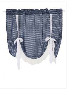 1件美式新款半透明蓝色波点白色薄纱边拉帘，适用于别墅、阳台、客厅、卧室，遮光，150克/平方米 - 1PC - 查看 11