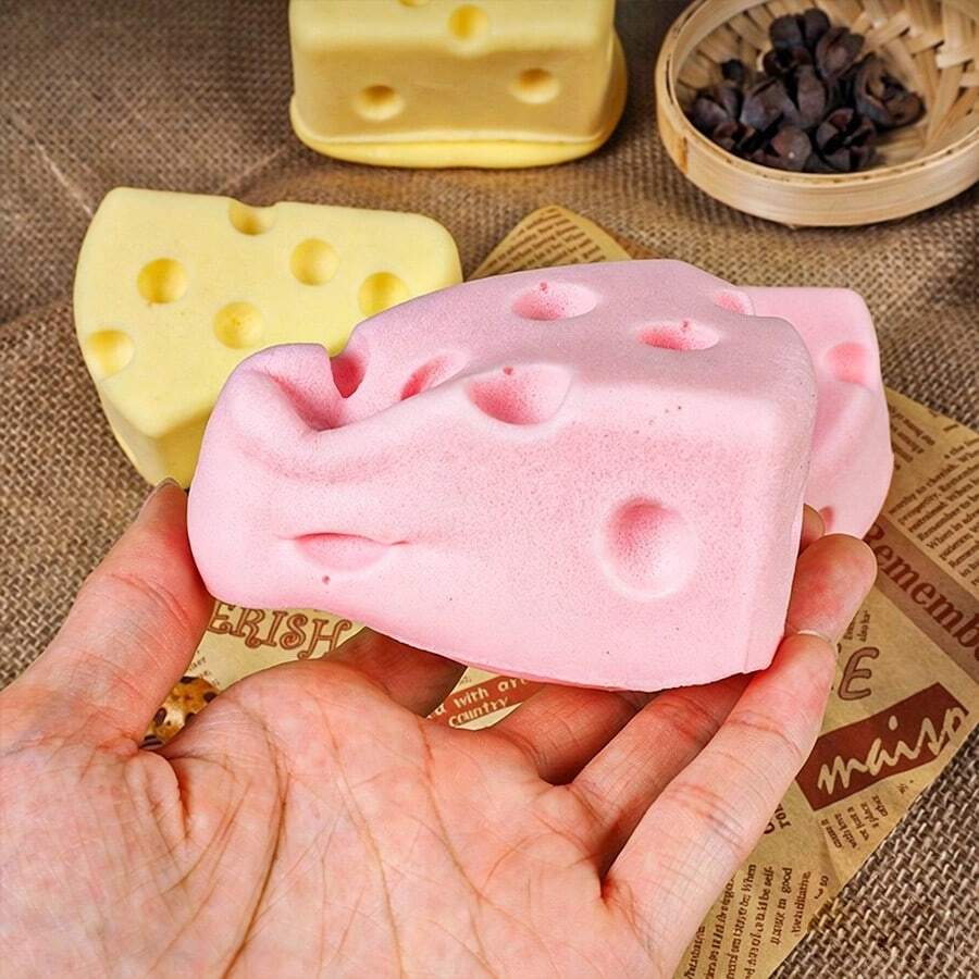 1pc Cheese Shaped Squishy Toy, Realistic Cheese Stress Relief Toy, Creative Fun Gadget For Adults & Students