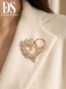 1 pieza Broche dorado con forma de corazón de strass, accesorio exagerado para vestido de fiesta de vacaciones - amar - Ver 1