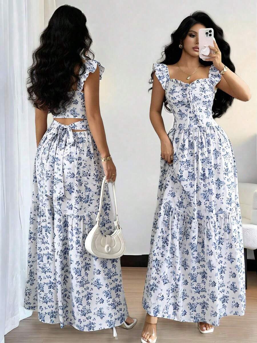 Women's Casual Summer Dress With Polka Dot Print, Bohemian Style, Loose Fit, Mid-Length, For Beach Vacation - 藍色 - 查看 1