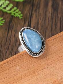 1 pieza Anillo elástico ajustable geométrico con esmalte colorido para señoras/niñas, accesorio elegante y creativo para fiestas y citas, regalo - Azul - Ver 6
