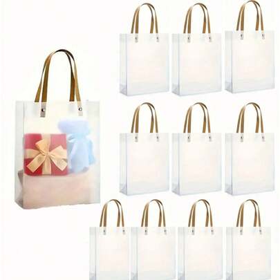1/5/10 Pcs Frosted PVC Tote Bags, Transparent Matte PVC Handheld Gift Bags, Portable Reusable Gift Packaging Pouches, Multifunctional Clear Plastic Carry Bags, Perfect For Wedding Party Favors, Souvenirs, Bridal Shower Return Gifts, Valentine's Day Presents, Flower Wrapping, Daily Storage, Birthday Party And Holiday Celebration Supplies