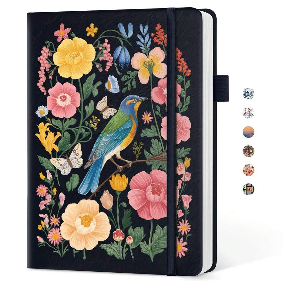 Pretty Lined Journal For Women, Aesthetic Cute Hardcover Leather Journal For Writing, A5 College Ruled Notebook For Work & Note Taking, Perfect For Office School Home, 160 Pages, Sunset - M-garden Bird - View 1