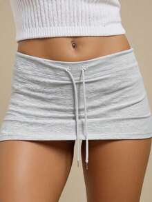 Women's Basic Drawstring Low Waist Skort, Country Concert - 白色 - 查看 5