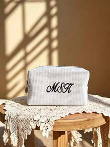 1pc Personalized Portable Toiletry Bag, Pure White Cosmetic Bag, Fashion Minimalist Toiletry Bag, Suitable For Wedding Favors, Suitable For Travel, Can Be Customized As A Meaningful Gift, Suitable For Valentine's Day, Mother's Day, Teacher's Day, Christmas, Thanksgiving, Perfect Gift For Friends, Girlfriends, Mothers - Multicolor - View 7