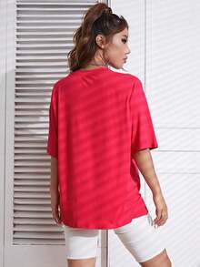 Camiseta holgada con hombros caídos unicolor - Rojo - Ver 2