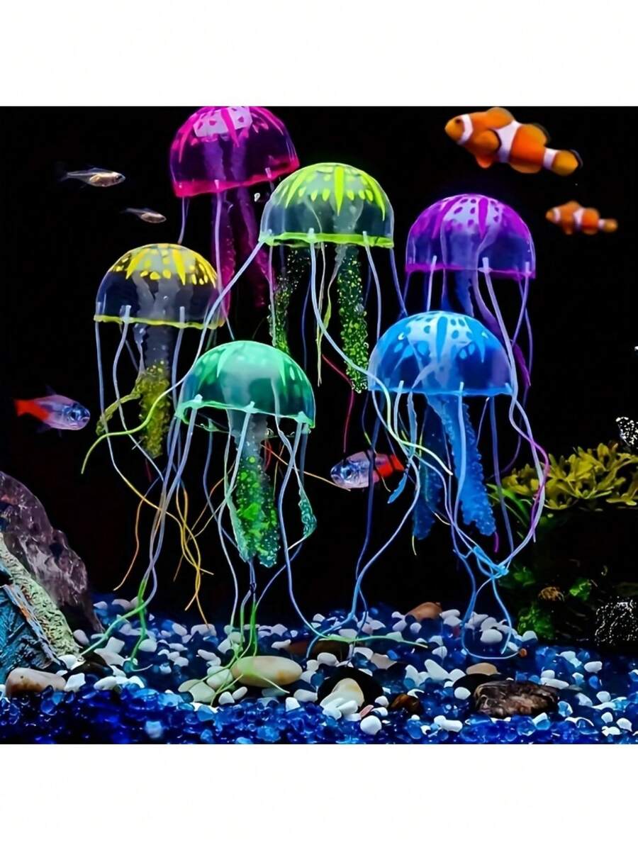 3pcs Glow-In-The-Dark Realistic Jellyfish Aquarium Decor - Multi-Color Luminous Floating Aquatic Ornaments, Swaying Tentacles, Fish-Friendly Material, Professional Underwater Landscaping Accessories