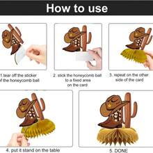 9Pcs Cowboy Party Honeycomb Centerpiece Decorations,Western Theme Table Topper Party Supplies,Brown And Gold Design,Cowboy Boots And Cowboy Hat Party Table Decor - A23 - View 7