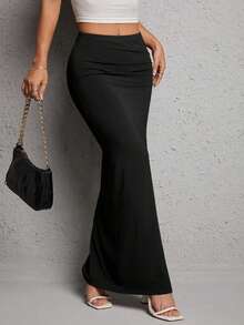 Women's Long Sleeve Dress Set, New Ribbed Modal Fabric Solid Color Elegant Ruffle Office Wear Black - Black - View 4