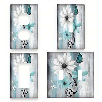 1pc Green Farmhouse Daisy Flower & Butterfly Wall Plate Decor, Fits Light Switch And Electrical Outlet, Home Decor