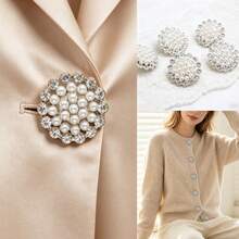 10pcs 2.1cm Faux Pearl Rhinestone Buttons Stylish Shiny Metal Shank Buttons For Clothing Sewing Dress Coat Sweater DIY Accessories - A - View 1