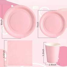 50/20/1 Set Pink Plates And Napkins Party Supplies, Cups And Napkins Set, Salad Plates, Dessert Plates, Disposable Party Tableware, Paper Plates, 7-Inch And 9-Inch Sizes, Suitable For Cakes, Desserts, Salads, Burgers, Sandwiches, Appetizers, Fruits, Ideal For Birthday Parties, Weddings, Outdoor Camping, Father's Day - Multicolor - View 9