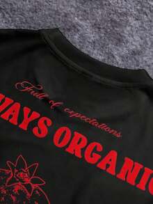 Camiseta casual de hombre con estampado de eslogan de granada, verano - Negro - Ver 4