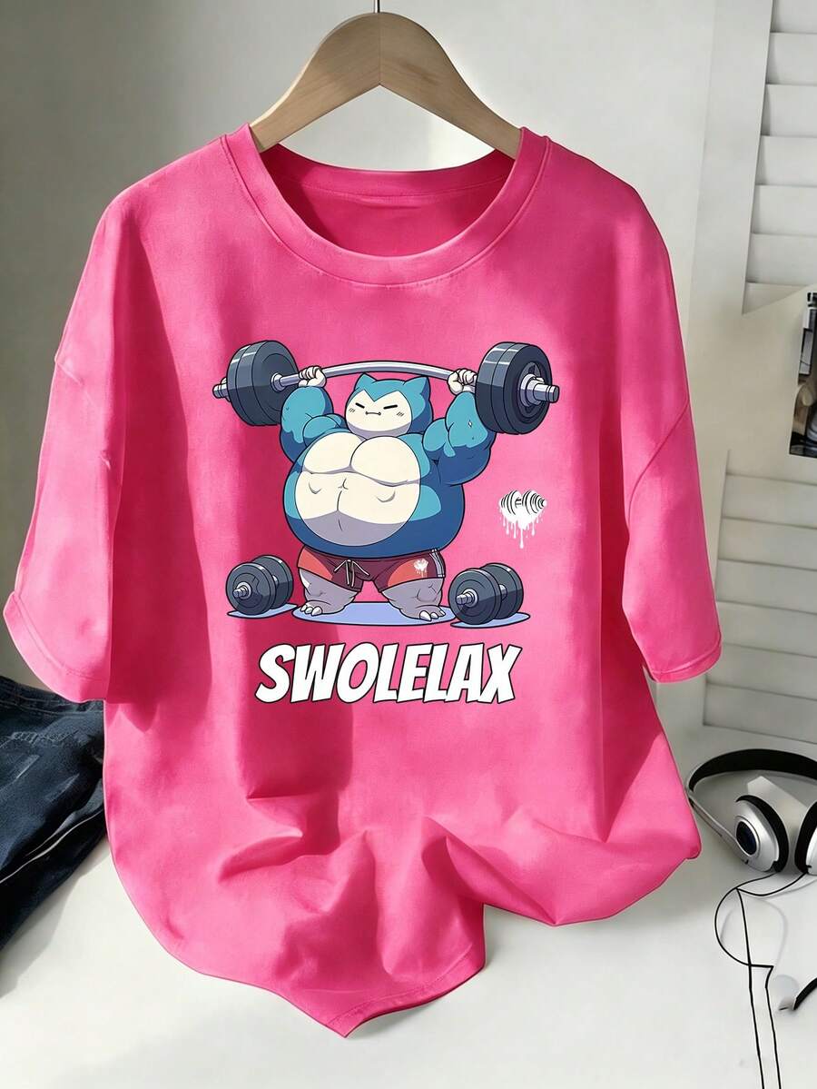 Pokemon Genuine Authorized Men's And Women's High-Quality Cotton Loose Washed T-Shirts, Pokemon Fitness Cards Than SWOLELAX Printed Cartoon Washed T-Shirts, Street Wind Cotton Washed T-Shirts, Cartoon Fans' T-Shirts, Gifts For Cartoon Lovers. - 玫紅色 - 查看 1