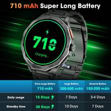 Hwagol Montre Connectée Homme 1.85"/710mAh/100+ Modes Sportifs, IP68 Étanche Montre Militaire Homme avec Appel Bluetooth, 24H Sommeil/Fréquence Cardiaque/Podomètre Smart Watch pour Android iOS - Noir - Voir 5