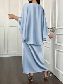 Plus Size Women's Elegant Fitted Wrap Dress, Suitable For Spring And Summer Seasons - Sky Blue - View 2