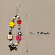 1pc Fashionable INS Style Sausage Dog, Yellow Star & Smiling Face Beaded Phone Lanyard, Suitable For Pet Lovers, Holiday Gift - Coffee Brown - View 2