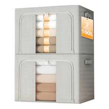 Bolsas de Almacenamiento de Ropa: 2 Pcs 100L Caja de Almacenamiento de Plegable - Organizador de Ropa de Closet Gran Capacidad con Ventana Transparente y con un mango resistente - gris - Ver 2