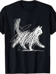 Camiseta con diseño abstracto de gato en estilo minimalista y graffiti para amantes de los gatos. - Negro - Ver 8