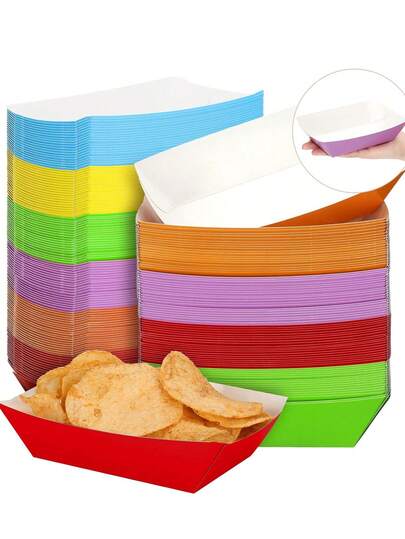 Tăvi colorate de 2 lb pentru nachos, tăvi de hârtie de unică folosință, farfurii pentru bărcuțe de hârtie, recipiente, coș de servire de unică folosință pentru nachos, hot dog, gustări...