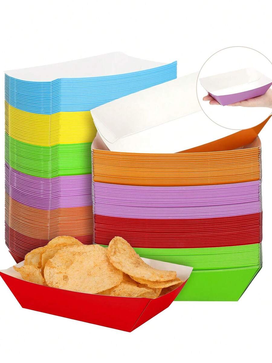 20/10/PCS/Colorful 2lb Paper Food Trays/Boat Trays, Paper Food Containers, Edible Packaging Boxes, For Corn Chips, Hot Dogs, Snacks...