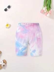 2pcs Set For Girls, Big Kids And Teens, Short Sleeve T-Shirt And Gradient Base Shorts Combination, Gradient Text Print Short Sleeve T-Shirt And Gradient Base Shorts - Casual Loose Daily Wear - Multicolor - View 8