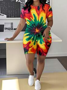 Women's Short Sleeve Shorts Set Vibrant Tie Dye Print Colorful Summer Outfit Casual Comfortable T Shirt And Shorts Ensemble Women Fashion Wear For Warm Weather Seasonal Clothing Style - 彩色 - 查看 4