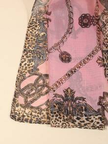 1 pieza Bufanda ligera de gasa con estampado, protección solar y chal decorativo, accesorio, vacaciones - Rosa - Ver 2