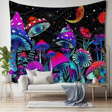 1pc Gradient Mushroom Tapestry Starry Sky Wall Hanging Moon And Butterfly Design Colorful Mystical Wall Decor For Bedroom Living Room Hippie Boho Black Background Tapestry - K - View 12