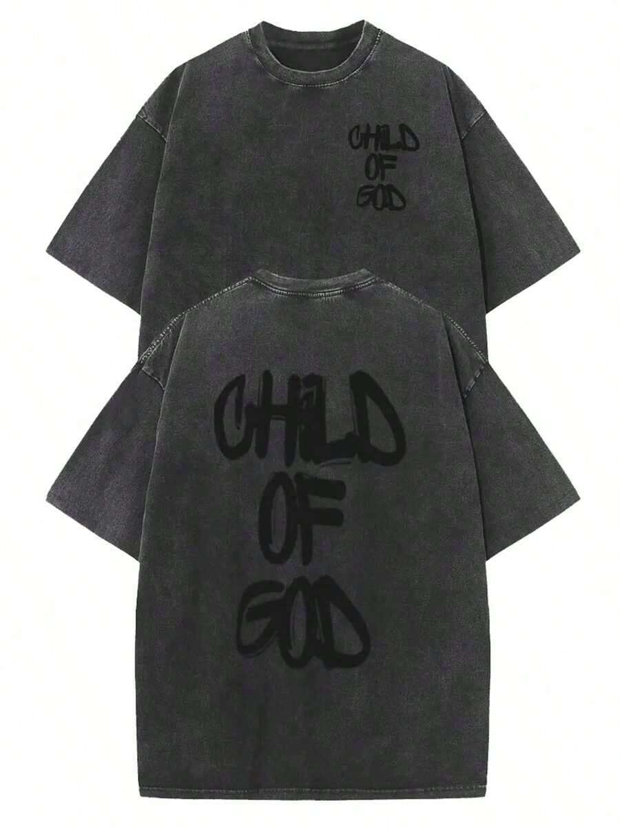 Men's & Women's 1-Piece T-Shirt For Men And Women, 230g, Double-Sided, Washed, With Oversized Shoulders, Printed, Made Of High-Quality Batik Cotton, Retro Style, Fashion Brand, With A Certain Thickness Suitable For Summer T-Shirts, Christmas Gifts. - 黑色 - 查看 1