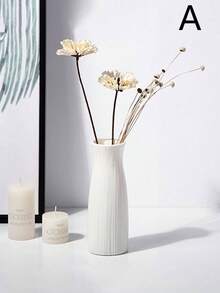 1pc Plastic Flower Vase, Artificial Flower Pot, Floral Container, Dry/Fresh Flower Vase, Desktop Decor Vase, Home & Office Accessory - White - View 16