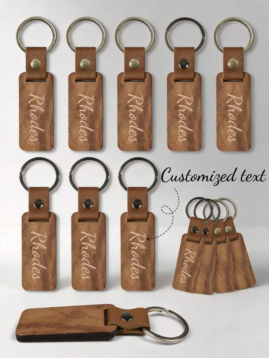 Llavero de madera personalizable, se puede grabar, llavero de madera, llavero, llavero personalizable, llavero anti-pérdida, llavero personalizado con anillo para llaves, regalo para fiestas - Multicolor - Ver 1