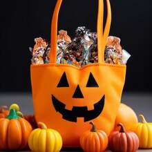 50pcs/10pcs Optional Halloween Gift Packaging Bags, Halloween Atmosphere Organza Bags Suitable For Halloween Gift Packaging, Drawstring Design For Easy Use, Various Patterns Such As Spider Web, Bat, Pumpkin, Elf, In Black And Orange Colors, Applicable For Trick Or Treat Party, Halloween Party, Holiday Decoration, Random Style - Multicolor - View 3