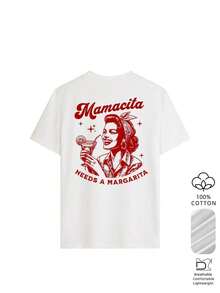 Camiseta de mujer de manga corta con cuello redondo y estampado de letras, de estilo casual y versátil, ideal para vacaciones y uso diario, con estampado gráfico de estilo callejero, para uso casual al aire libre, color blanco-Vintage Street Style Unisex Loose Cotton Short Sleeve Crew Neck T-Shirt - Blanco - Ver 2