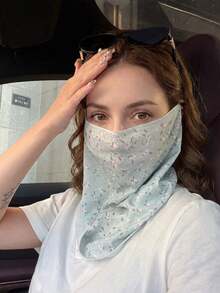 女士夏季小碎花印花防晒面罩，轻薄透气全脸防紫外线颈套 - 遮陽面罩 - 查看 3