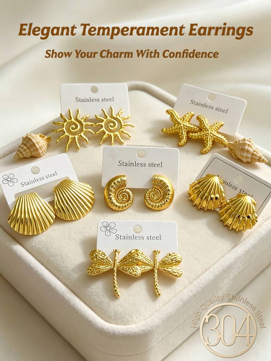 12pcd/6 Pairs, Women's Gold Statement Earrings. This Is A Thick And ...