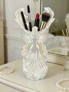 1pc Angel Wings Pen Holder Sculpture, Creative Desktop Decor, Art Ornament Gift - White - View 8