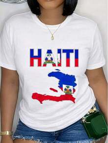 Conjunto de Pascua para Mujer, Camiseta Deportiva Casual de Haití, 100% Algodón, Estilo Casual, Cuello Redondo, Transpirable, Cómoda, Conjunto para Fiesta, playeras de mujer - Blanco 2 - Ver 1