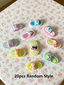 20pcs Colorful Summer Flip Flop Resin Patch, Styles Of Sandal Design, Cute Vacation Accessory For Jewelry Making, DIY Craft Material For Scrapbooking, Phone Case, Hair Clips, Bag Charms, Keychain, Necklace And More - Multicolor - View 6