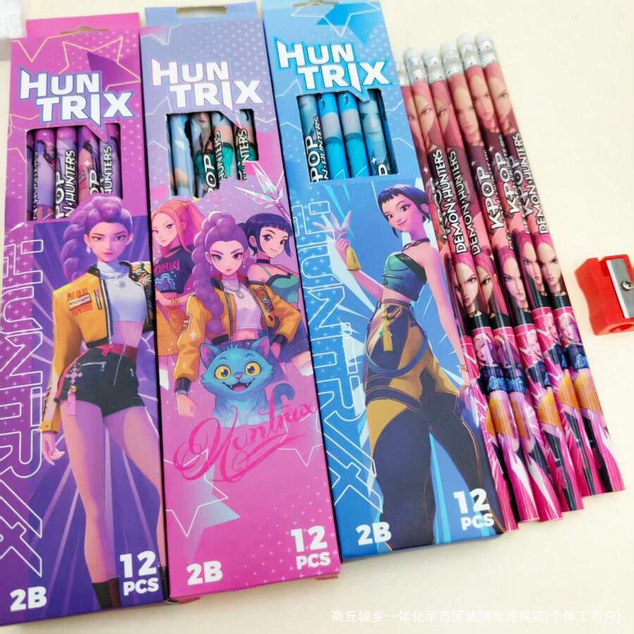 Bộ 12 bút chì phong cách Anime/K-Pop, 12 bút chì 2B có tẩy, thích hợp cho học sinh, trẻ em, học tập, văn phòng phẩm, bài tập ở trường, quà tặng sinh nhật (Kiểu dáng ngẫu nhiên) - Nhiều màu - Xem 1