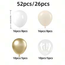 52pcs/26pcs Set Of 10-Inch White, Sand White, Metallic Gold, Clear Latex Balloon Arch Kit, Suitable For Weddings, Bridal Showers, Birthdays, Christenings, Party Decorations - Multicolor - View 9