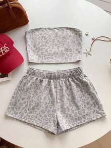 Conjunto de top bandeau corto con estampado floral y shorts casuales para vacaciones de mujer - Multicolor 5 - Ver 5