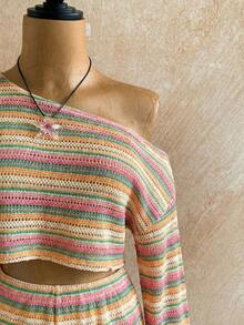 Casual 2-Piece Set Consisting Of A Cropped Top With An Irregular Neckline And Lettuce Hem, And Shorts, In A Solid Color, For Vacation, Spring/Summer - Multicolor 9 - View 8