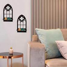 1 chiếc kệ cửa sổ hình vòm kiểu Gothic - Phong cách cổ điển bằng gỗ, thích hợp cho Halloween, giá trưng bày pha lê, giá nến, khung gỗ lắp ráp sẵn, kệ lưu trữ tiết kiệm không gian phòng ngủ, đồ trang trí, kệ treo tường. - A-5 - Xem 4