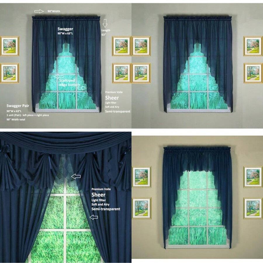 Today's Curtain Emelia Original Voile Swagger Par de 63 Pulgadas, Azul Marino, 90 Pulgadas de Ancho x 63 Pulgadas de Largo - Azul marino - Ver 1