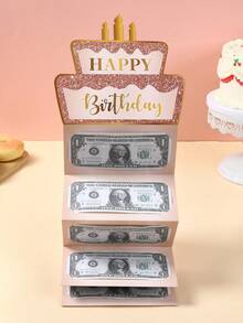 1組粉色與金色「Happy Birthday」折疊現金卡與信封，生日派對驚喜現金禮物，週年紀念現金折疊卡，生日現金裝飾，生日裝飾，生日禮物，派對禮物 - 多色 - 查看 6