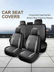 Universal Car Seat Covers, PU Leather Diamond Quilted Seat Cover Set, 2 Front/5 Seats, Non-Slip Backing, Suitable For Sedans, SUVs, Trucks, Easy Installation - A - View 1