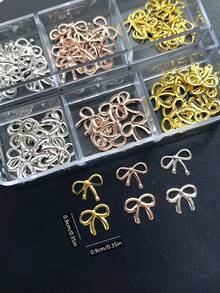 1 caja con 6 compartimentos empaquetados por separado Decoración de uñas de lazo de metal 3D, linda, fresca, retro, adecuada para salón de uñas DIY, accesorios de uñas de estilo japonés y coreano, accesorios de uñas con lazo hueco, encantos de uñas, suministros de uñas, arte de uñas - Multicolor - Ver 2