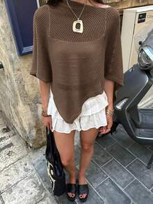 Cubierta de moda con diseño calado y estampado, adecuada para playa & vacaciones color marrón - Marrón - Ver 4